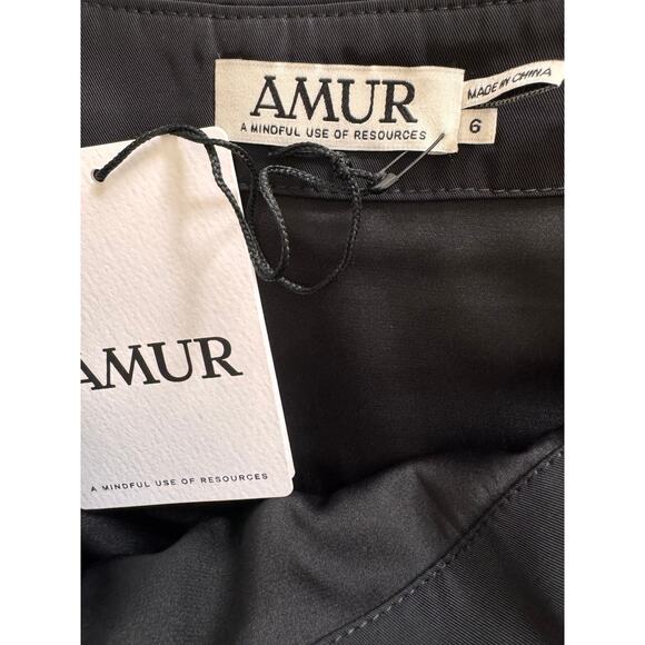 NEW AMUR Black Ruched Size Zip Kehlani Tie Mini Skirt Size 6 DESIGNER FORMAL - Picture 7 of 10